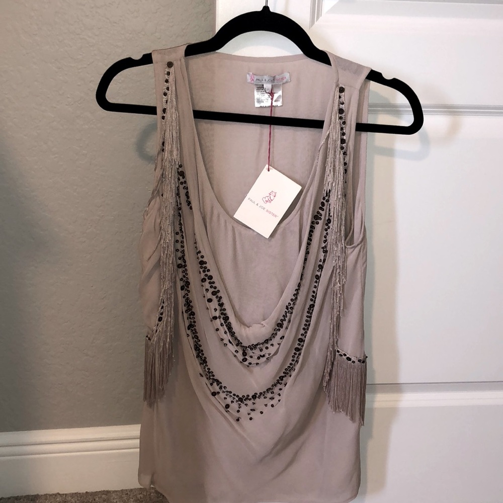 Paul & Joe Sister dusty rose top sequins-fringe